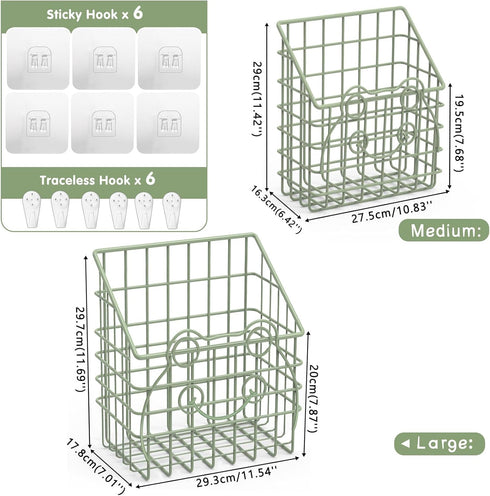 2 PackBath Greentainer Toy Organizer, Wall Mounted Shower Storage Basket - Metal Bathtub Toy Holder with Hooks
