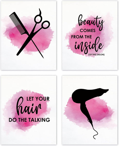 TLESKE Beauty Salon Quotes Posters Prints Unframed Set of 4, Cosmetology Wall Art
