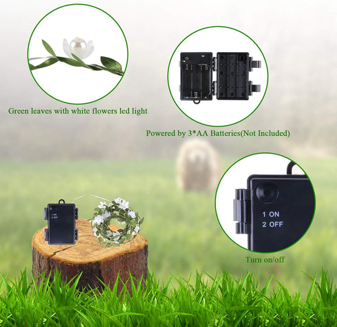 2PACK 15.2FT 50LEDS Vigdur Vine - Fairy String Lights,Tiny Leaf-Garland with White Flower Battery Powered Light