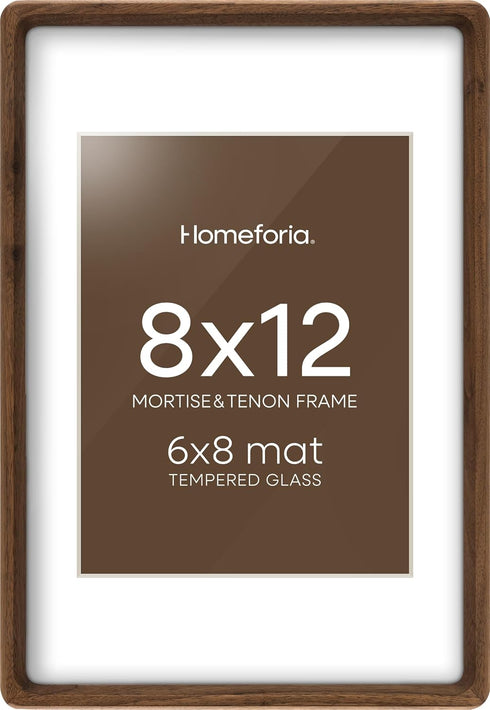 Homeforia 8x12 Picture Frames Brown Wood, Mortise & Tenon Dark Wooden 8