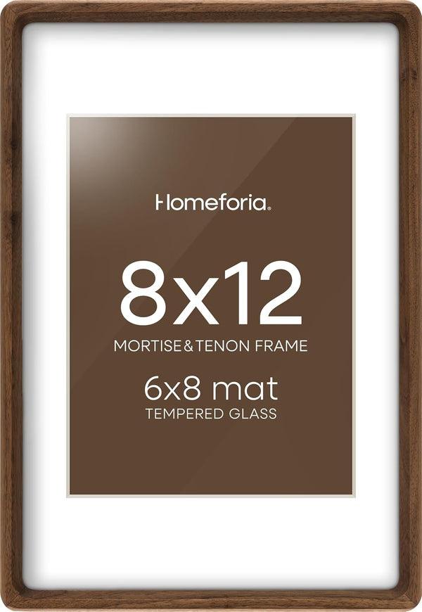 Homeforia 8x12 Picture Frames Brown Wood, Mortise & Tenon Dark Wooden 8