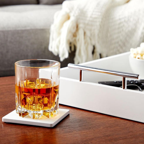 15.7" 11.8" 3.1" Juvale Ottoman Tray with Coasters & Interchangeable Gold & Silver Handles - x x - White Rustic Wood