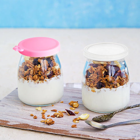 12 5, 8, 10 Oz Mumufy Pcs Yogurt Jar Lids Clear Plastic Silicone and Bamboo Wood Container Lids with Sealing Rings