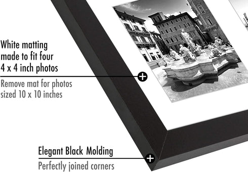 Americanflat 4x4 Picture Frame Collage - Shatter-Resistant Glass, Fits Four 4x4 Photos or One 10x10 Picture Frame -