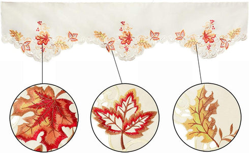 Embroidered Maple Leaves Mantel Top Runner Scarf for Thanksgiving and Fall (70 x 17 Inches)