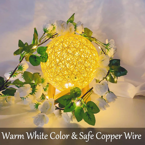 20 6FT Fielegen LED Rose Flower String Lights with Timer, Artificial Flower Garland with Lights Hanging Floral Garland