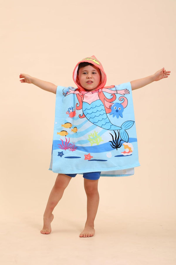 TEHALK Mermaid Kids Hooded Beach Towels - Poncho Style, 2-10 Years, Swimming &