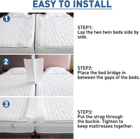 HITOMEN Bed Bridge, Twin to King Bed Converter Kit, Bed Gap Filler with Strap, Mattress Connector