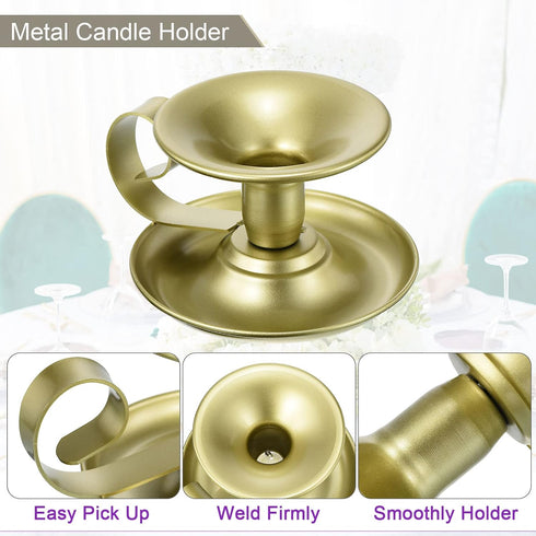 PATIKIL Set of 2 Retro Iron Taper Candle Holders, Gold Simple Candlestick Stand for Halloween & Wedding Decor