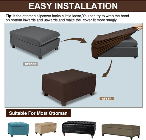NeColorLife Ottoman Cover Rectangle Waterproof Ottoman Slipcover Rectangular Oversized Thick Storage Footrest Stool