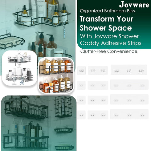12 Pack Upgraded Adhesive Hooks for Wall Mount, Self-Adhesive Corner Shelf Shower Caddy, Waterproof Bathroom & Kitchen