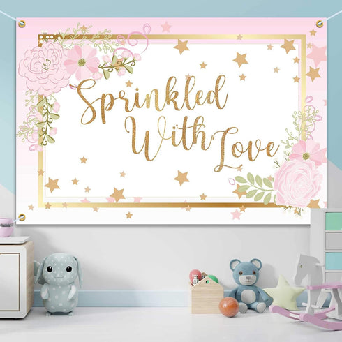 Sprinkled with Love Backdrop Banner, Baby Shower Party Decorations for Boy Girl, 6x4ft