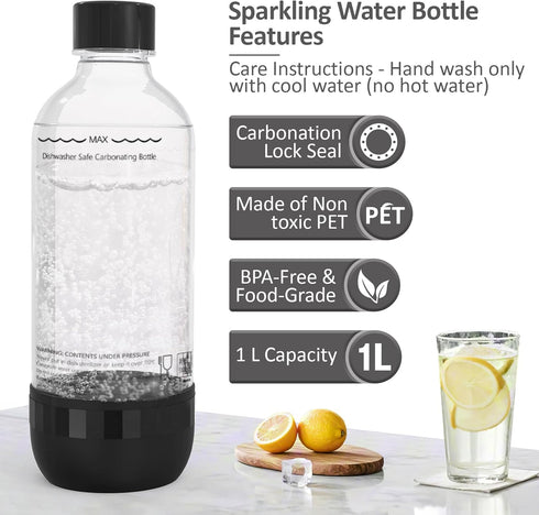 SunnyOcean 1 Set 2 1 1 Soda Bottles Litre - of BPA-Free PET Reusable - x Black & x White Sparkling Water Bottles