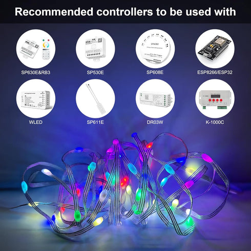WS2812B 16.4FT 50LEDs DC5V/2A 1PC Fairy String Lights Addressable Individually RGB IC, PVC Wire for Twinkle Home Garden