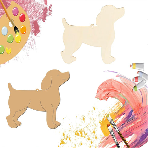 Dog Shape Wooden Blank Ornaments, Unfinished Art for Doghouse Decoration, 20 Pcs for Parties