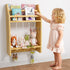 Wall-Mounted Kids Bookshelf, 2-Tier Bamboo Floating Nursery Book Shelf, Picture Ledge Shelf