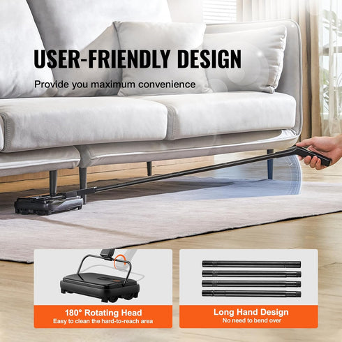 VEVOR Carpet Sweeper Manual, Floor Sweeper with 300 ml Dustbin Capacity, Easy to Empty for Home Office Carpets, Black