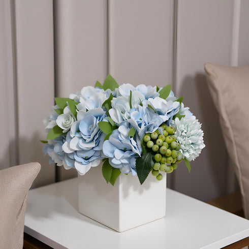 LADADA Faux Hydrangea Flower Arrangements in Ceramic Vase for Home Decor