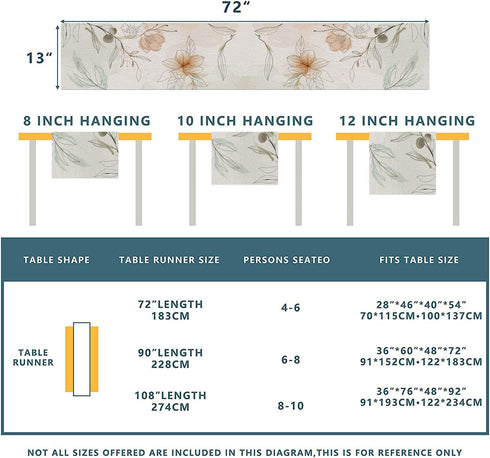 ARBINSON 13 72 Inch, Summer 13" 72") Watercolor Floral Spring Table Runner x Art Flowers Seasonal Holiday Kitchen