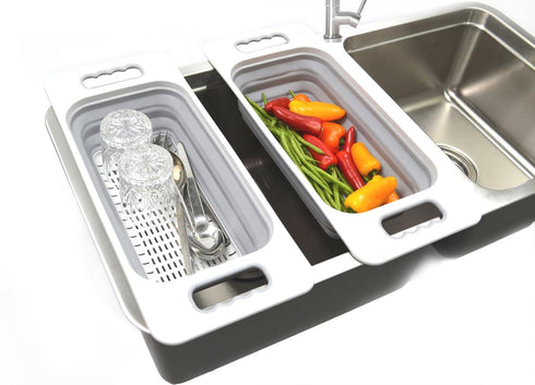 SAMMART Over The Sink Rectangular Colander, Grey