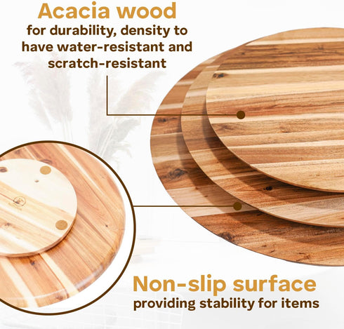 Dia.18 Acacia Wood Lazy Susan, Wooden Turntable Organizer for Cabinet, Pantry, Countertop, Table, Charcuterie Boards