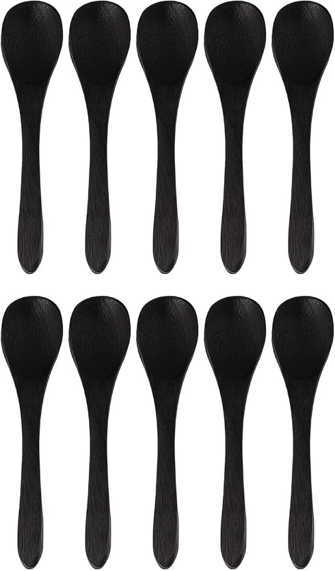 BambooMN Mini Black Serving Spoons, Tiny Wooden Spoons for Spices, 10pcs Black Oval 3.5"