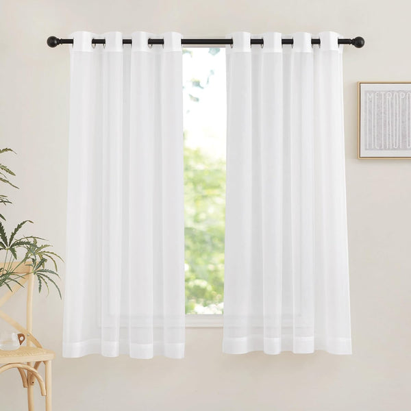 NICETOWN Sheer Curtain Panels Grommet, Ivory Voile for Bedroom/Living Room, 2 Pieces, 54" x 63"