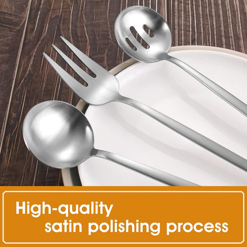 Matte Silverware Set, 5-Piece Round Stainless Steel Hostess Flatware Set, Satin Finish, Dishwasher Safe