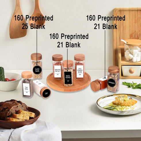 24 547 4 Oz Churboro Spice Jars with Labels - Glass Spice Jars with Shaker Lids - Square Spice Containers with Acacia