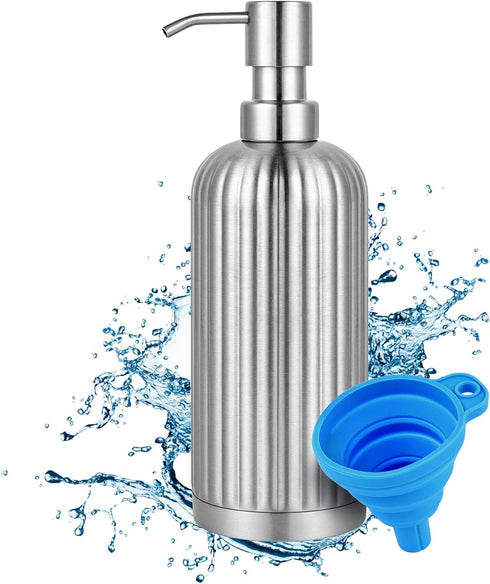 Rust-Proof Stainless Steel Countertop Soap Dispenser - Roman Column Shaped 18 oz Brushed Nickel Bottle with Pump