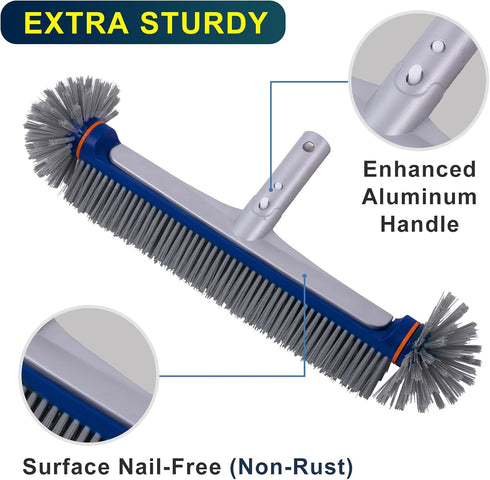 360 17.5" POOLAZA Degree Pool Brush - Heavy Duty Pool Brush Head for inground Pools/Above Ground Pools, Spa, Hot Tub