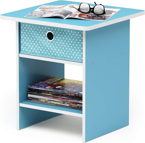 2-Pack, Furinno Dario End Table / Side Table / Night Stand / Bedside Table with Bin Drawer, Light Blue/Light Blue