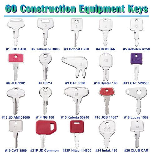 60 Set Bullozers Heavy Equipment Keys Master Consturction Ignition Keys for Kubota JCB Cat Yanmar Honda Ditch Witch