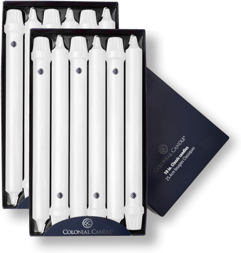 Colonial Candle Unscented Taper Candle, Classic Collection, White, 10 In, Pack of 12