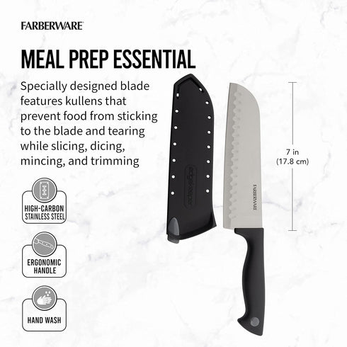 Farberware Edgekeeper 7-Inch Santoku Knife, High Carbon-Stainless Steel Kitchen Knife with Self-Sharpening Blade Cover,