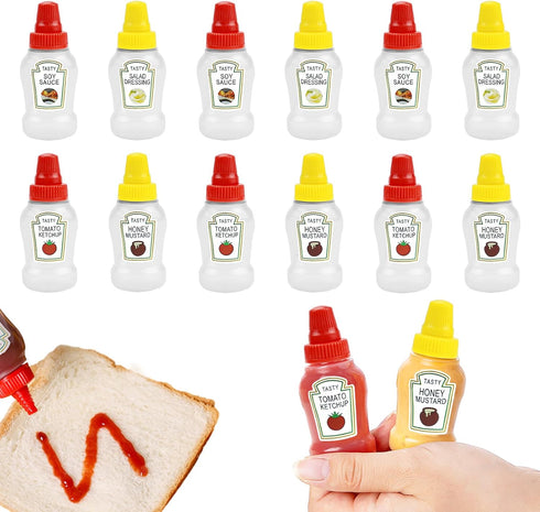 Fantasyon 12 Pcs Mini Ketchup Bottles for Bento Box Accessories 25ml Condiment