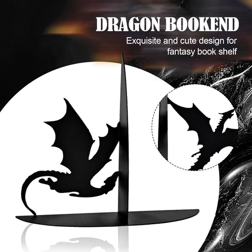 Nichake Metal Dragon Bookends Stoppers Holder Stand for Desk Shelf Cool Dragon Book Ends Decorative, Fantasy Dragon