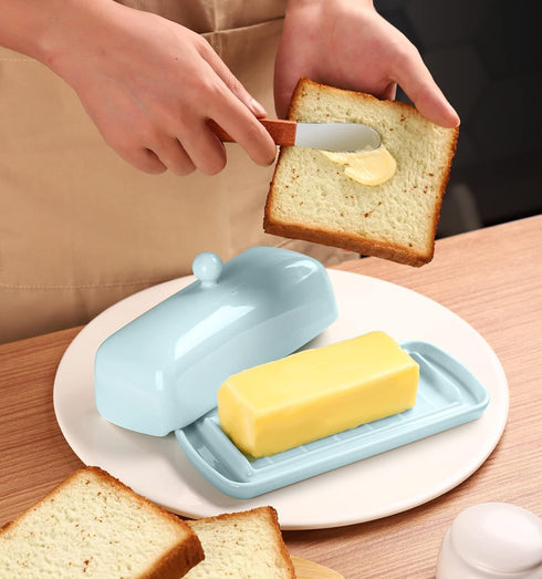 Nucookery Ceramic Butter Dish with Lid | Raised Legs and Non-Slip Strip Design | Porcelain Health | Dishwasher Safe