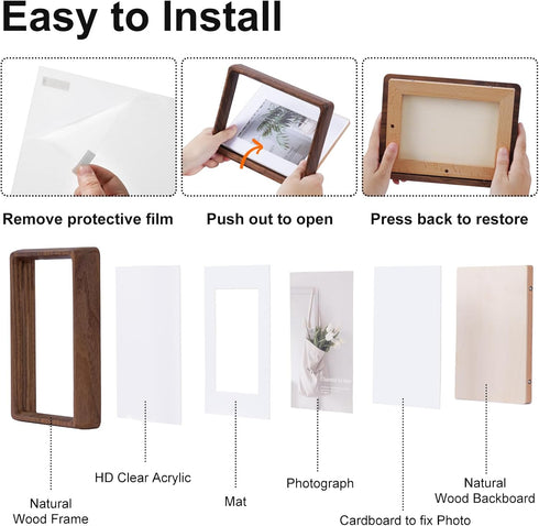 6x8 inch, 4x6 inch, 8x6 inch Wooden Photo Frame with Mat to fit Photo Natural Walnut Wood Small Picture Frames