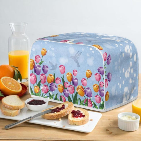 Extra Large Blue Flower Toaster Oven Cover, Quilted 2 Slice Kitchen Small Appliance Cover for Most Standard Toasters