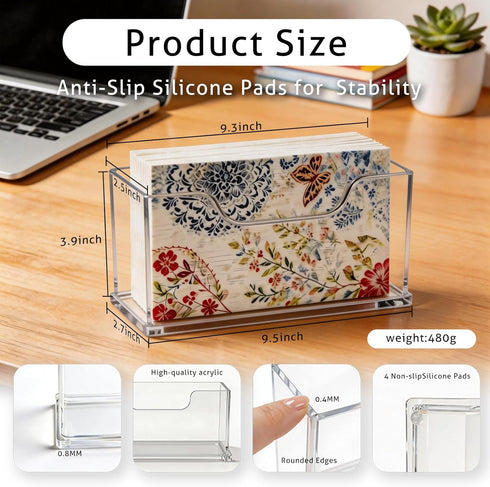 Novacrylion -4mm Acrylic Napkin Holder Clear Thick Waterproof Bathroom Napkin Holder for Paper Towels, Guest Towel