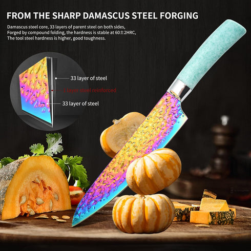 Rainbow Knife Set with Acrylic Block, Kitchen Knives Set, Thick Blade Cutlery for Home & Pro Use, Teal Handle