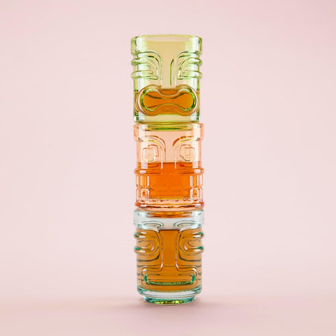 True Zoo Tiki Shot Glasses Set of 3 - Stackable Tropical Glassware, Holds 2 Ounces, Multicolor