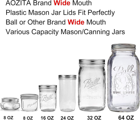 AOZITA 24 PACK Wide Mouth Mason Jar Lids for Ball, Kerr - White Plastic Storage Caps for Canning Jars, Leak-Proof