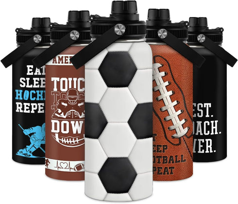 SANDJEST 32oz Insulated Stainless Steel Soccer Water Bottle with Lid - Perfect Gift for Men, Soccer Players, Coaches