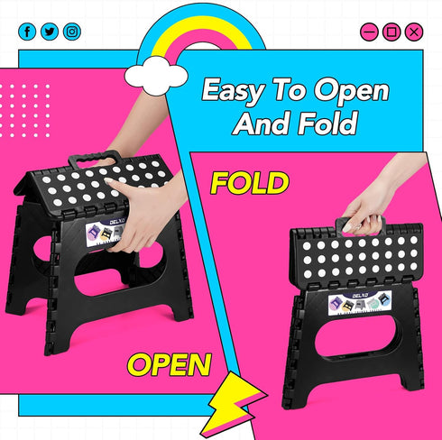 11 inch 2 Pack 300 LBS, Delxo Folding Step Stool, Non-Slip Foldable Stools Up to Step Stool with Handle, Lightweight