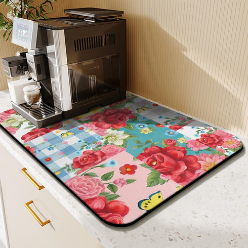 Kuyig Home 23inx15in,Coffee Countertops,Absorbent Fun Coffee Mat Bar Mat for Hide Stain Anti-Slip Coffee Bar