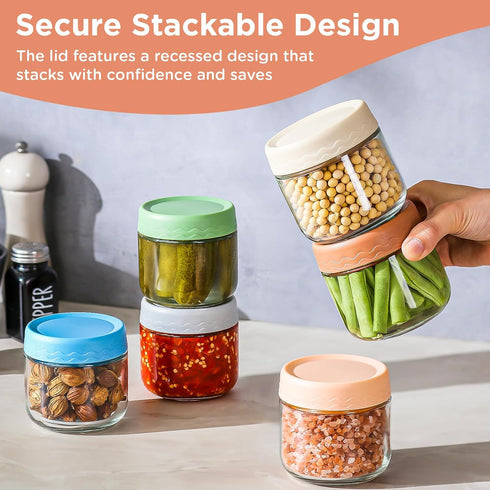 DRKIO 10 Oz Overnight Oats Containers with Lids, 6 Pack Glass Storage Jars for Meal Prep, Snacks, Yogurt