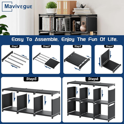 6 Room,Office,Closet Mavivegue Book Shelf, Cube Storage Organizer, DIY Bookcase, Metal Cube Bookshelf,Tall Book case