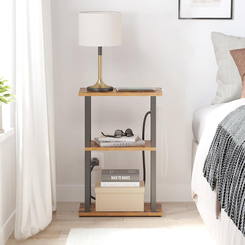 TB01BB046 TUTOTAK Small Narrow Side Table with Charging Station, Skinny End Table for Small Spaces, Slim Nightstand